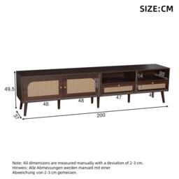 Matteo Dark Wood Rattan TV Stand with Storage - Fits Up To 90 Inch TVs in Brown - thumbnail 5