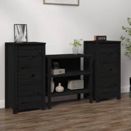 Berkfield Home Sideboards 2 pcs Black 40x35x80 cm Solid Wood Pine - Size: 40 x 35 x 80 cm - thumbnail 2