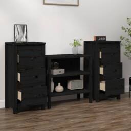 Berkfield Home Sideboards 2 pcs Black 40x35x80 cm Solid Wood Pine - Size: 40 x 35 x 80 cm - thumbnail 3