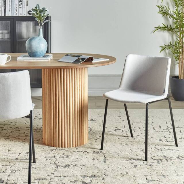 Wyld and Coco Set of 2 Light Grey Polyester Dining Chairs Powder Coat Metal Legs - image 1