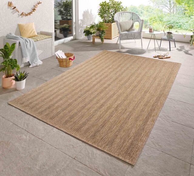 Desire Rugs Modern Herringbone Design Outdoor-Indoor Rugs Jute in Brown - Size: 50 cm x 80 cm - image 1