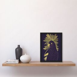 Artery8 Detailed Stylish Dark Deep Purple Yellow Gold Parrot Tropical Plant Illustration Artwork Framed Wall Art Print A4 in Black - thumbnail 2