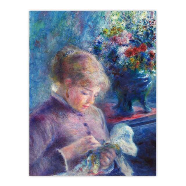 "Artery8 Young Woman Sewing Renoir Vintage Wall Art Print Poster in Blue - Size: W12"" x H16""" - image 1