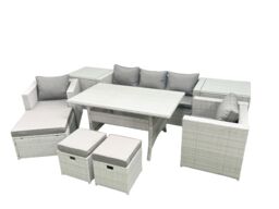 Fimous Garden Dining Set Outdoor Rattan Furniture Set with Sofa Dining Table 2 Chairs 3 Footstools 2 Side Tables Light Grey Mixed - thumbnail 2