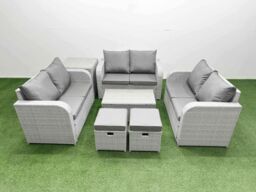 Fimous 8 Seater PE Wicker Rattan Furniture Sofa Sets with Rectangular Coffee Table 2 Seater Love Sofa 2 Stool Side Table Light Grey - thumbnail 2