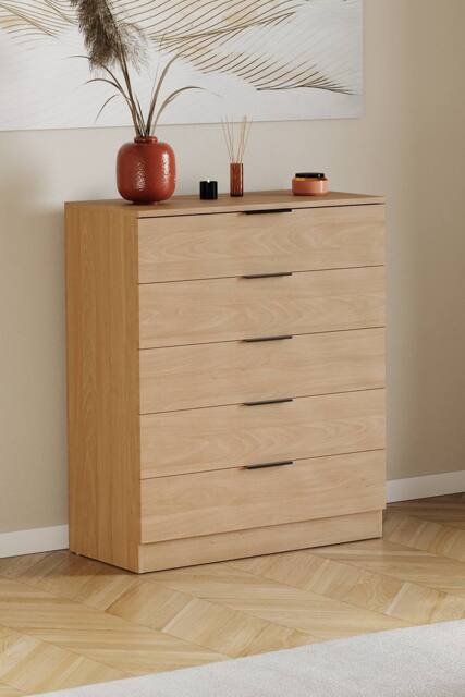 Home Discount Vida Designs Trega 5 Drawer Chest of Drawers Space Saving Bedroom in Light Brown - image 1