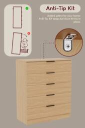 Home Discount Vida Designs Trega 5 Drawer Chest of Drawers Space Saving Bedroom in Light Brown - thumbnail 6