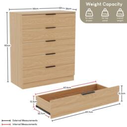 Home Discount Vida Designs Trega 5 Drawer Chest of Drawers Space Saving Bedroom in Light Brown - thumbnail 2