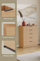 Home Discount Vida Designs Trega 5 Drawer Chest of Drawers Space Saving Bedroom in Light Brown - thumbnail 4