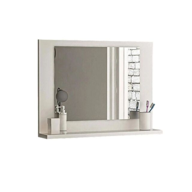 EONLION Modern Wooden Wall Mounted Bathroom Mirror With Cosmetics Shelf Vanity Storage in White - image 1