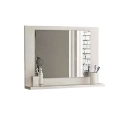 EONLION Modern Wooden Wall Mounted Bathroom Mirror With Cosmetics Shelf Vanity Storage in White - thumbnail 1