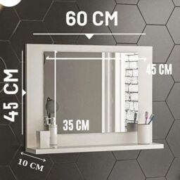 EONLION Modern Wooden Wall Mounted Bathroom Mirror With Cosmetics Shelf Vanity Storage in White - thumbnail 2
