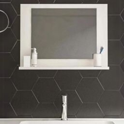 EONLION Modern Wooden Wall Mounted Bathroom Mirror With Cosmetics Shelf Vanity Storage in White - thumbnail 3