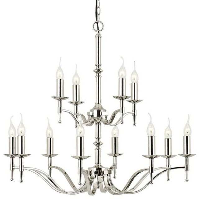Loops Avery Ceiling Pendant Chandelier Light 12 Lamp Bright Nickel Curved Candelabra in Metallics - image 1