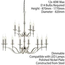 Loops Avery Ceiling Pendant Chandelier Light 12 Lamp Bright Nickel Curved Candelabra in Metallics - thumbnail 2