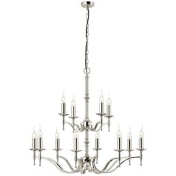 Loops Avery Ceiling Pendant Chandelier Light 12 Lamp Bright Nickel Curved Candelabra in Metallics - thumbnail 3