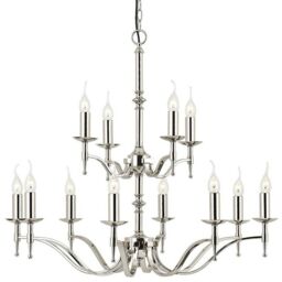 Loops Avery Ceiling Pendant Chandelier Light 12 Lamp Bright Nickel Curved Candelabra in Metallics - thumbnail 1