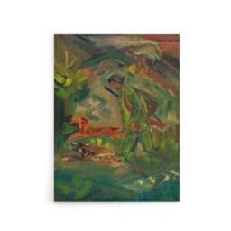 "Artery8 Walking Hunter Huntsman With Dogs Kubincan Canvas Wall Art in Green - Size: W18"" x H24""" - thumbnail 1