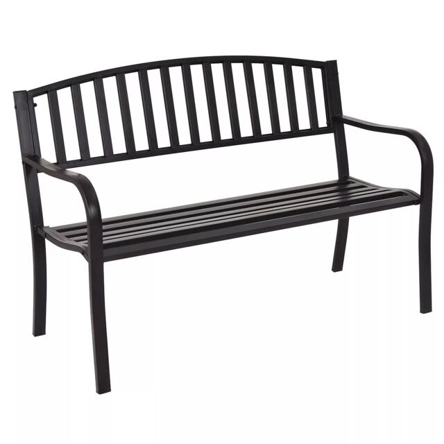 Costway Steel Garden Bench Outdoor Patio Loveseat Bench with High Backrest in Black - image 1