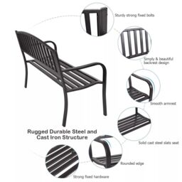 Costway Steel Garden Bench Outdoor Patio Loveseat Bench with High Backrest in Black - thumbnail 5