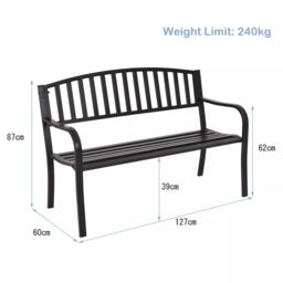 Costway Steel Garden Bench Outdoor Patio Loveseat Bench with High Backrest in Black - thumbnail 2
