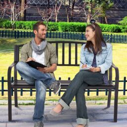 Costway Steel Garden Bench Outdoor Patio Loveseat Bench with High Backrest in Black - thumbnail 6