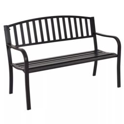 Costway Steel Garden Bench Outdoor Patio Loveseat Bench with High Backrest in Black - thumbnail 1