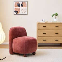 Nordlys Scandinavian Lounge Armchair with Wooden Legs & Fabric in Red - thumbnail 6