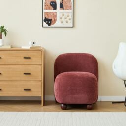 Nordlys Scandinavian Lounge Armchair with Wooden Legs & Fabric in Red - thumbnail 3