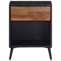 Berkfield Home Beautiful Bedside Cabinet 40x30x50 cm Solid Wood Teak in Black - Size: 40 x 30 x 50 cm - thumbnail 4