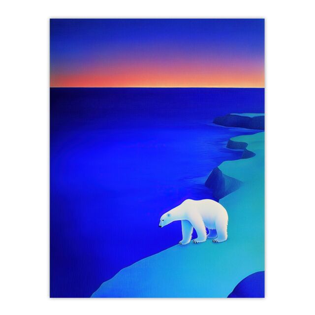 "Artery8 Polar Bear Sunset Sky Alaska Ice Landscape Wall Art Print in Blue - Size: W18"" x H24""" - image 1