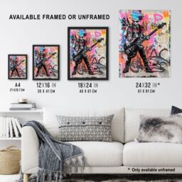 "Artery8 Punk Music Bass Guitarist Colourful Street Art Wall Art Print - Size: W24"" x H32""" - thumbnail 3