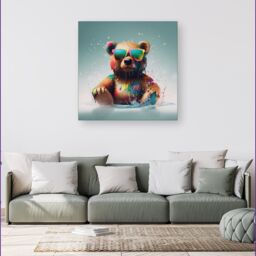 Warren Reed - Designer Splashart Bear In Glasses Canvas - Size: w40 inch x h40 inch - thumbnail 1