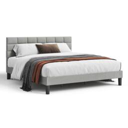 Dprodo Velvet Upholstered Button Tufted Headboard Bed Frame in Light Grey - Size: King - thumbnail 8