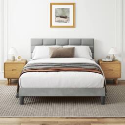 Dprodo Velvet Upholstered Button Tufted Headboard Bed Frame in Light Grey - Size: King - thumbnail 2