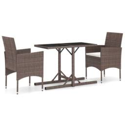 Berkfield Home 3 Piece Garden Dining Set Poly Rattan & Tempered Glass Brown