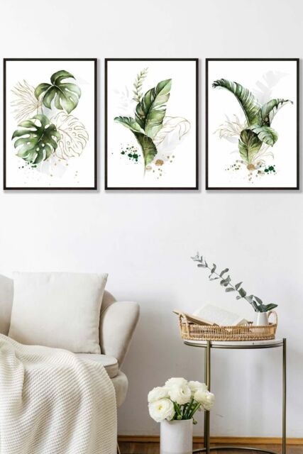 ARTZE Framed Green & Gold Botanical Leaves Framed Wall Art - Medium in Black - Size: W45 cm x H62 cm x D20mm - image 1