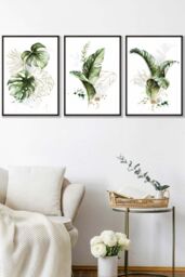 ARTZE Framed Green & Gold Botanical Leaves Framed Wall Art - Medium in Black - Size: W45 cm x H62 cm x D20mm