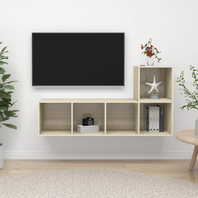 Berkfield Home 2 Piece TV Cabinet Set Sonoma Oak Engineered Wood in Brown - image 1