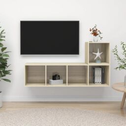 Berkfield Home 2 Piece TV Cabinet Set Sonoma Oak Engineered Wood in Brown - thumbnail 1