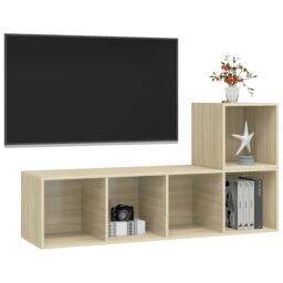 Berkfield Home 2 Piece TV Cabinet Set Sonoma Oak Engineered Wood in Brown - thumbnail 3