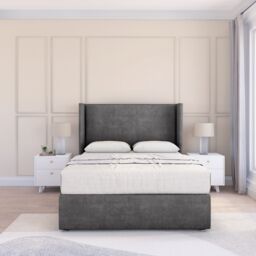 "Sloomy Devonshire Plush Wingback Bed Set, No Drawers & 54"" Floor Standing Headboard in Dark Grey - Size: Single" - thumbnail 1