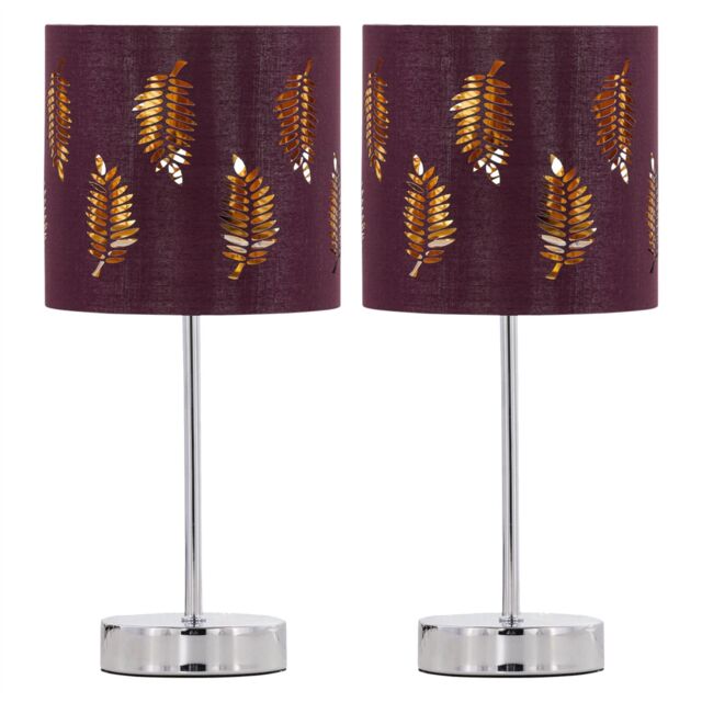 First Choice Lighting Set of 2 Chrome Touch Operated Table Lamps with Burgundy Fern Shade in Silver - image 1