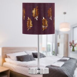 First Choice Lighting Set of 2 Chrome Touch Operated Table Lamps with Burgundy Fern Shade in Silver - thumbnail 4