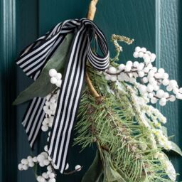 Scottish Everlastings Ltd 55cm Ring Wreath with Stripey Bow in Green - thumbnail 3