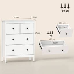 HOMCOM Modern Chest of Drawers, 4 Drawer Dresser for Bedroom, White - thumbnail 3