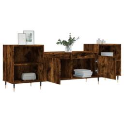 Berkfield Home TV Cabinet Smoked Oak 160x35x55 cm Engineered Wood in Brown - Size: 160 x 35 x 55 cm - thumbnail 4