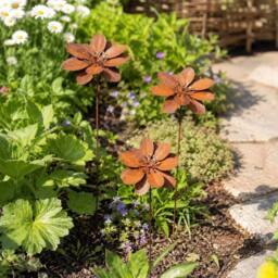 KORVIXA 3Pcs Rustic Metal Flower Garden Stake in Brown - Size: 100 cm x 100 cm - thumbnail 3