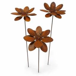 KORVIXA 3Pcs Rustic Metal Flower Garden Stake in Brown - Size: 100 cm x 100 cm