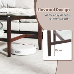 Gymax Glass Coffee Table 2-Tier Coffee Table With Storage Shelf-Brown in Brown - thumbnail 8